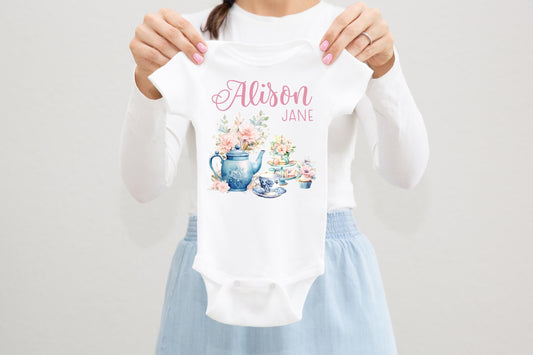 Tea Party Baby Bodysuit, Tea Garden Baby Outfit, G71