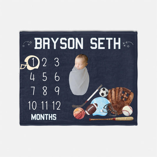 Boy Football and Sports Milestone Blanket, B73