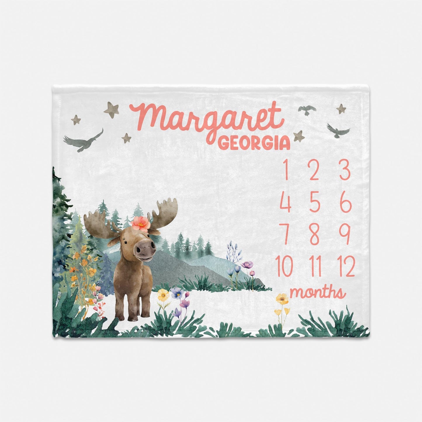 Girl Moose Milestone Blanket, Forest Woodland W44