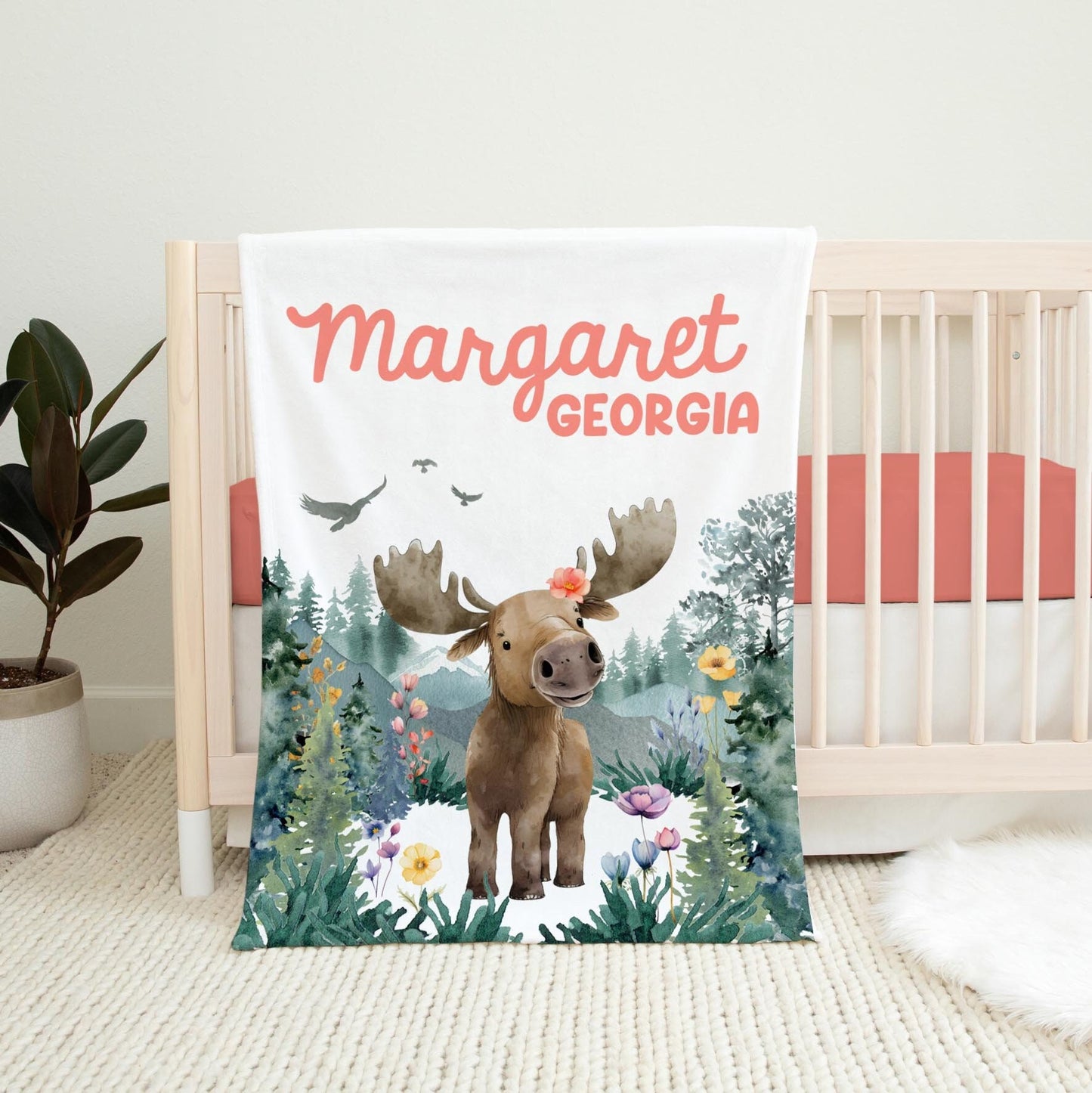 Girl Moose Blanket, Woodland Forest W44