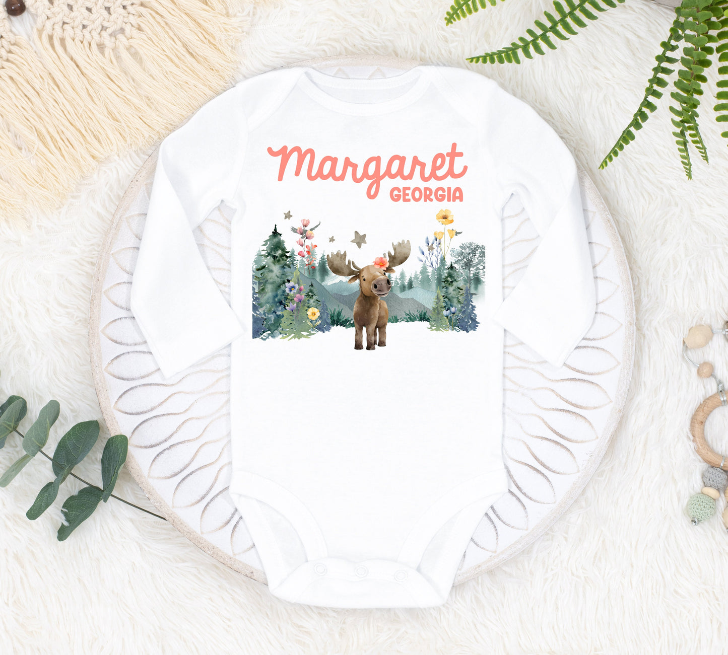 Woodland Girl Moose Baby Bodysuit, W44