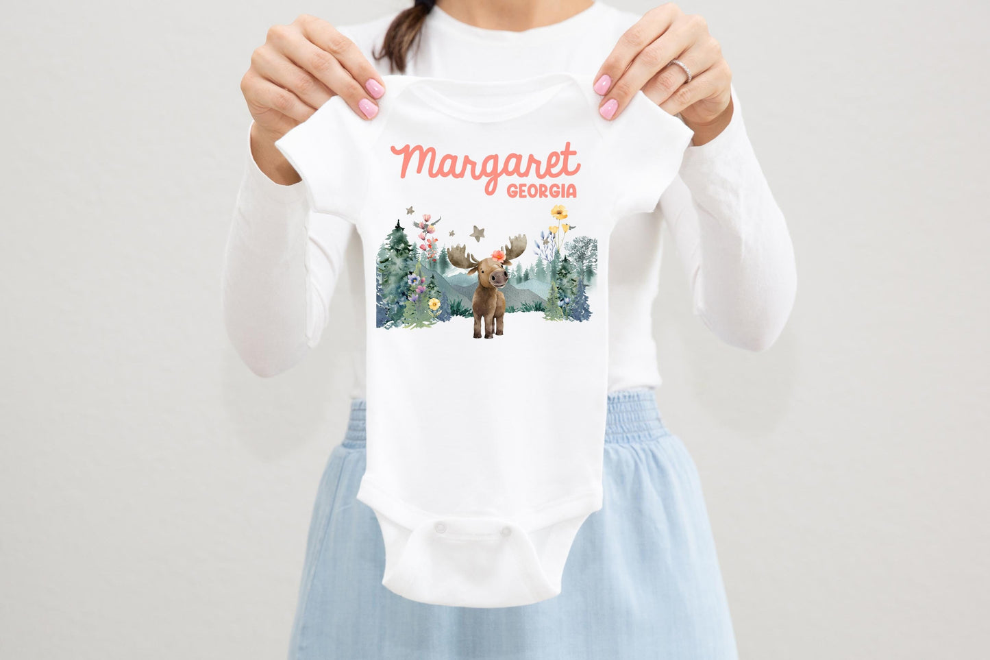 Woodland Girl Moose Baby Bodysuit, W44