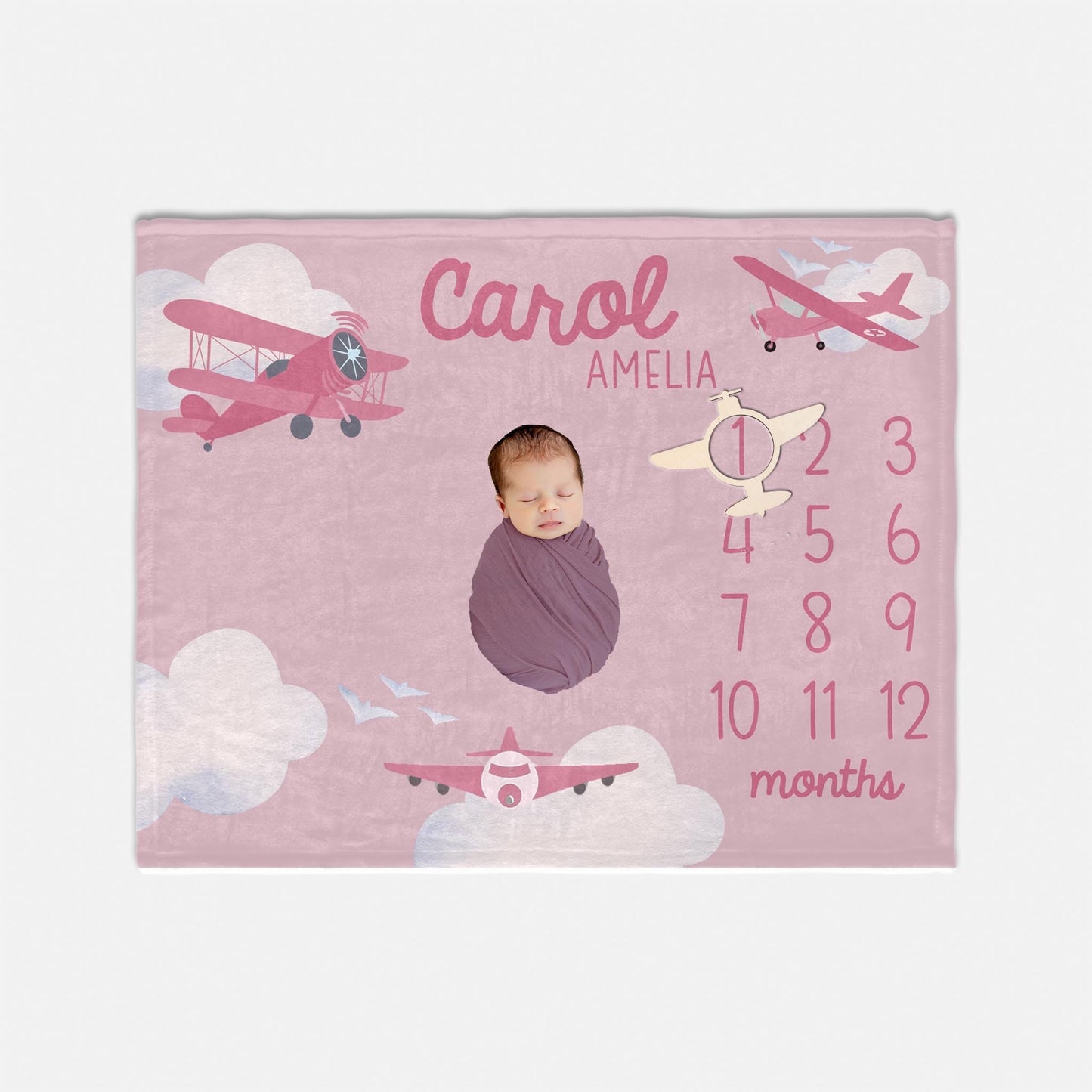 Girl Airplane Baby Milestone Blanket, T52