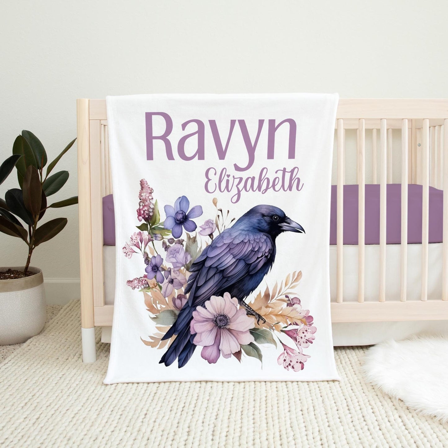 Raven Bird Nursery Baby Blanket, Girl G74