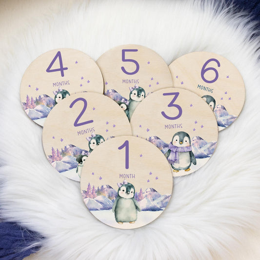 Girl Penguin Wood Milestone Cards, G53