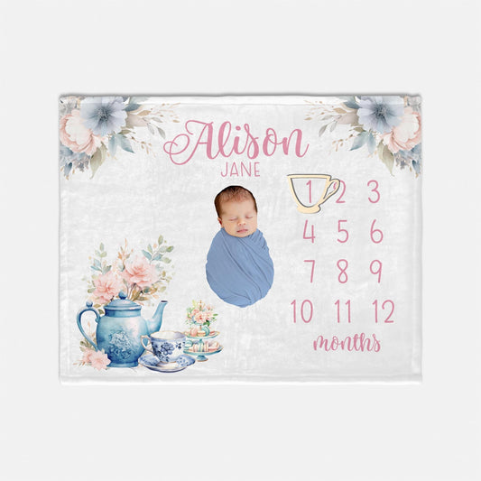 Tea Party Baby Milestone Blanket, Girl G71