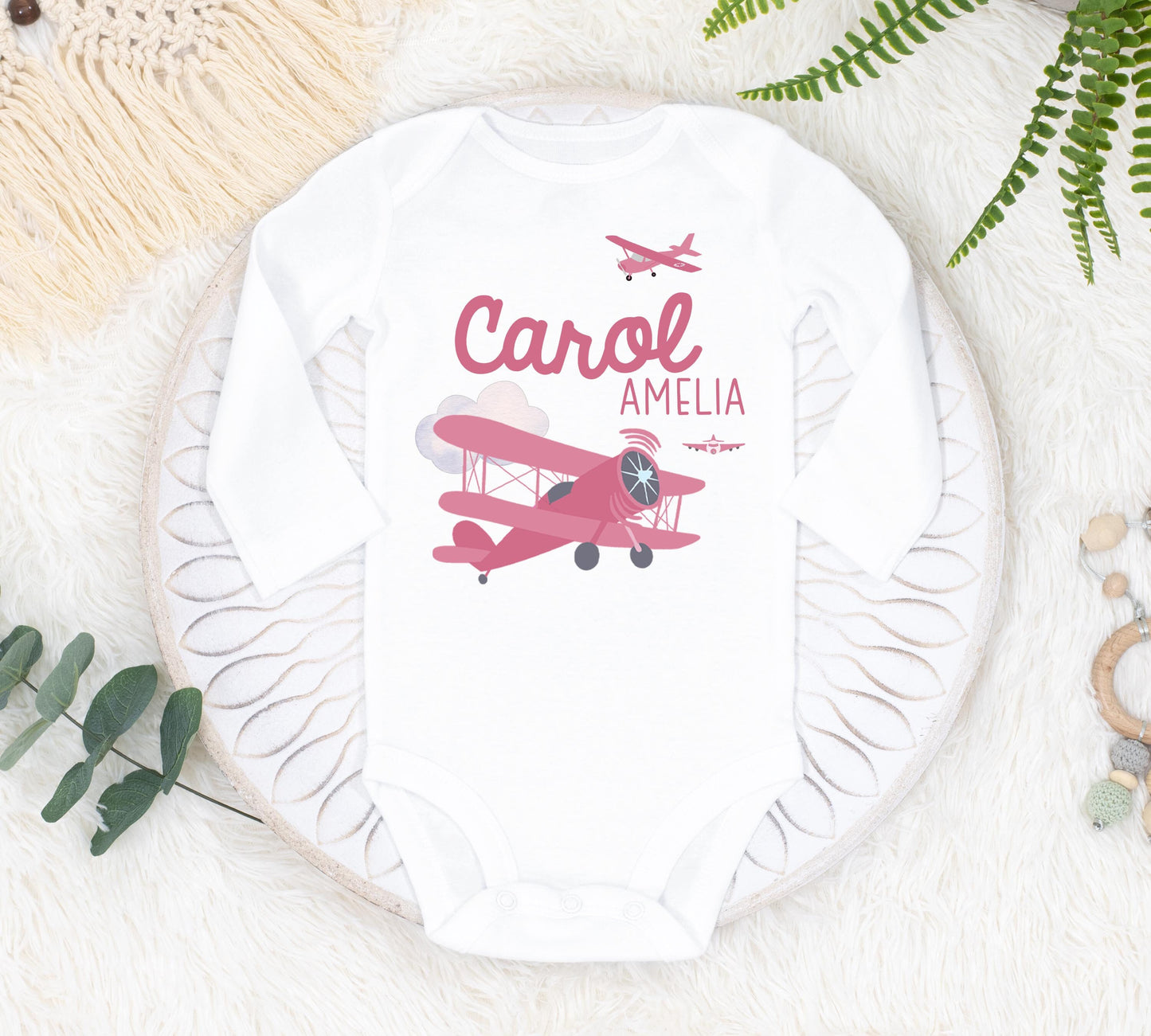 Pink Airplane Baby Bodysuit, T52