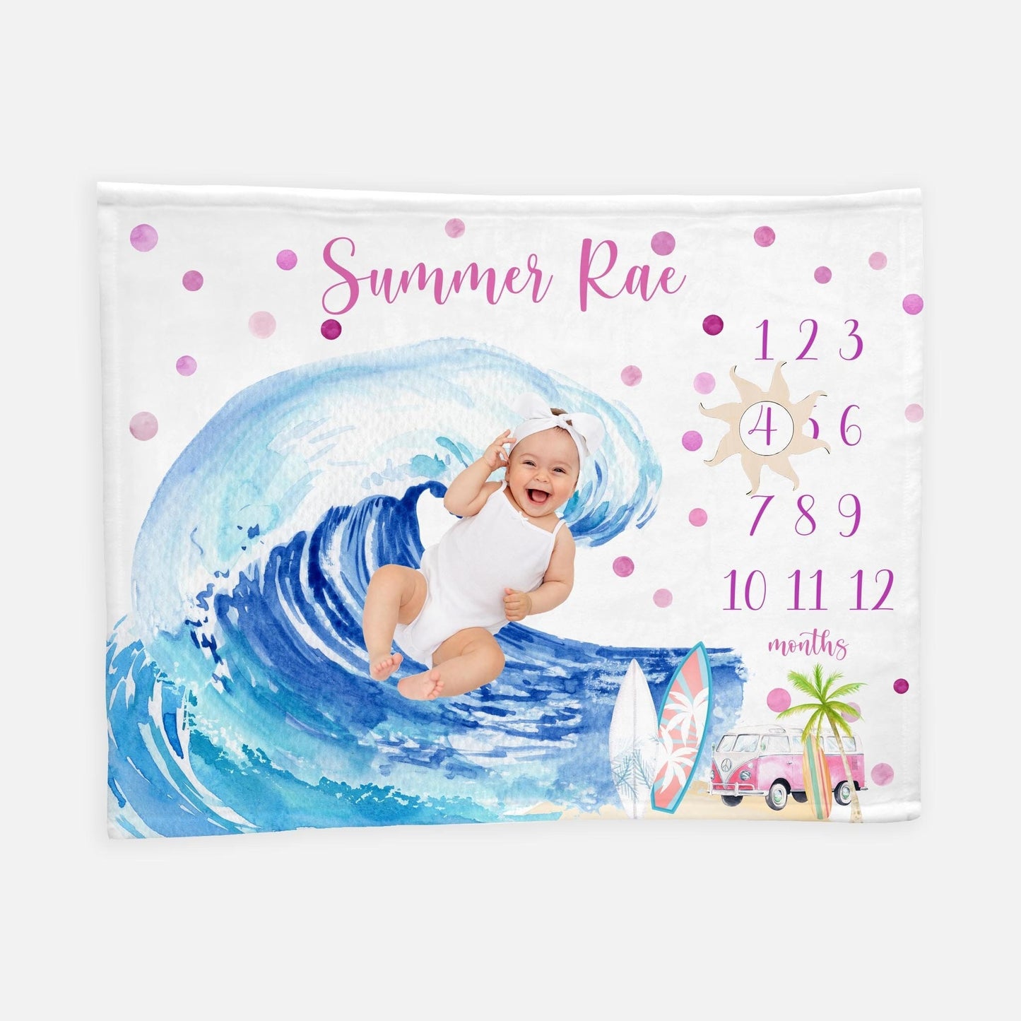 Girl Surfer Milestone Blanket, Beach O2