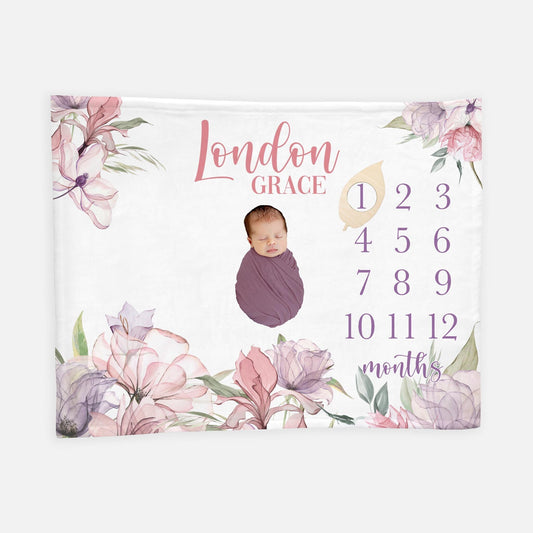 Elegant Floral Nursery Baby Milestone Blanket, F88