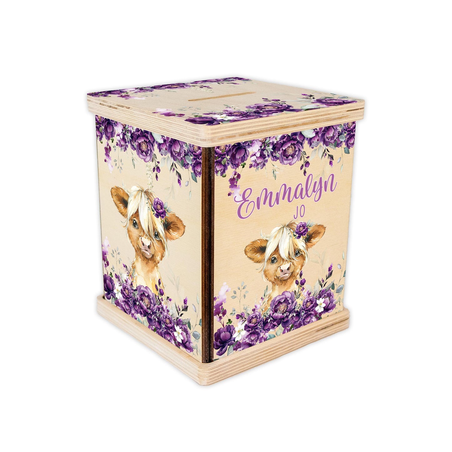 Highland Cow Piggy Bank, Girl C46