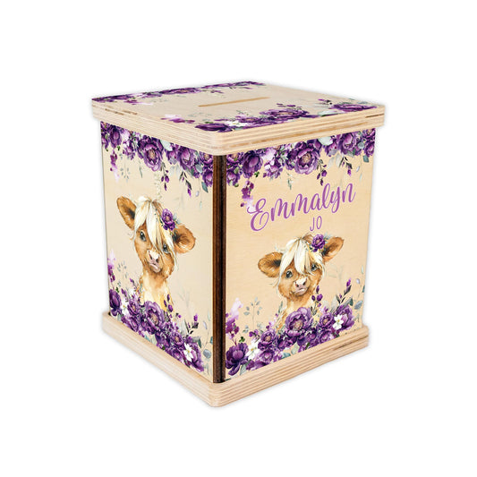 Highland Cow Piggy Bank, Girl C46