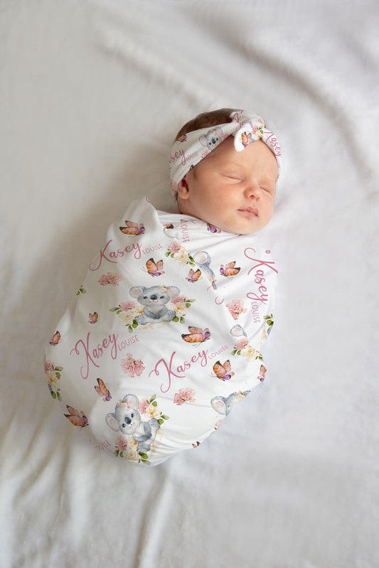 Girl Koala Swaddle Set Blanket, Floral G72