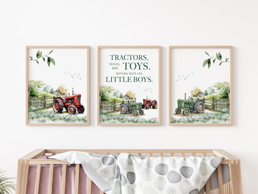 Tractor Nursery Wall Art Poster, Set of 3 Mailed Posters, Red Green Tractor C40