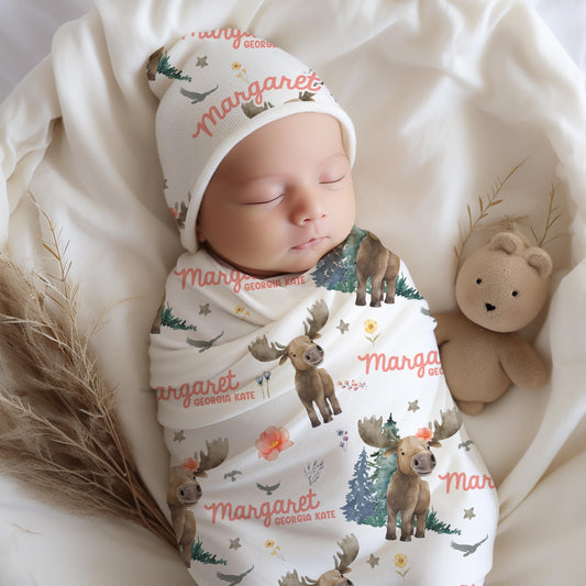 Girl Moose Forest Swaddle Set, Woodland W44