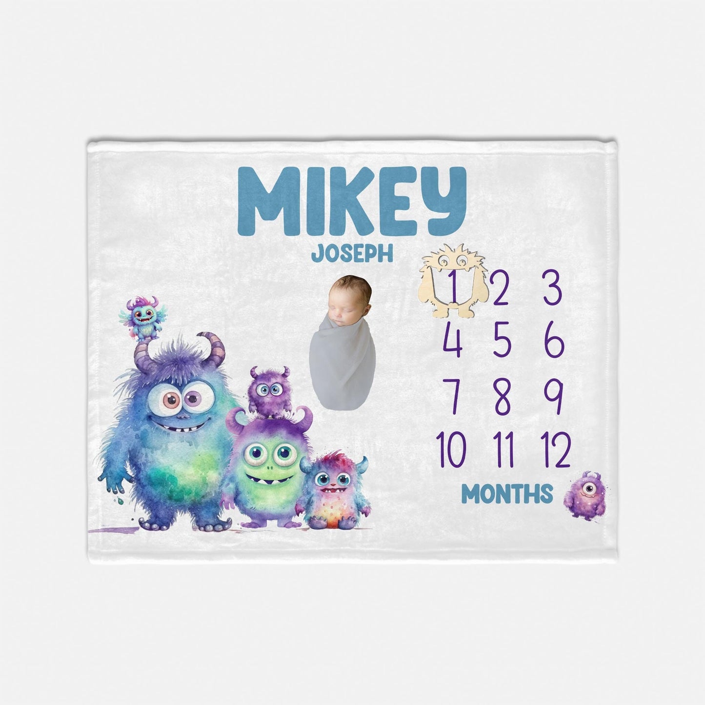 Monster Baby Boy Blanket, Milestone Blanket B76