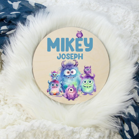 Monster Round Wood Name Sign, B76