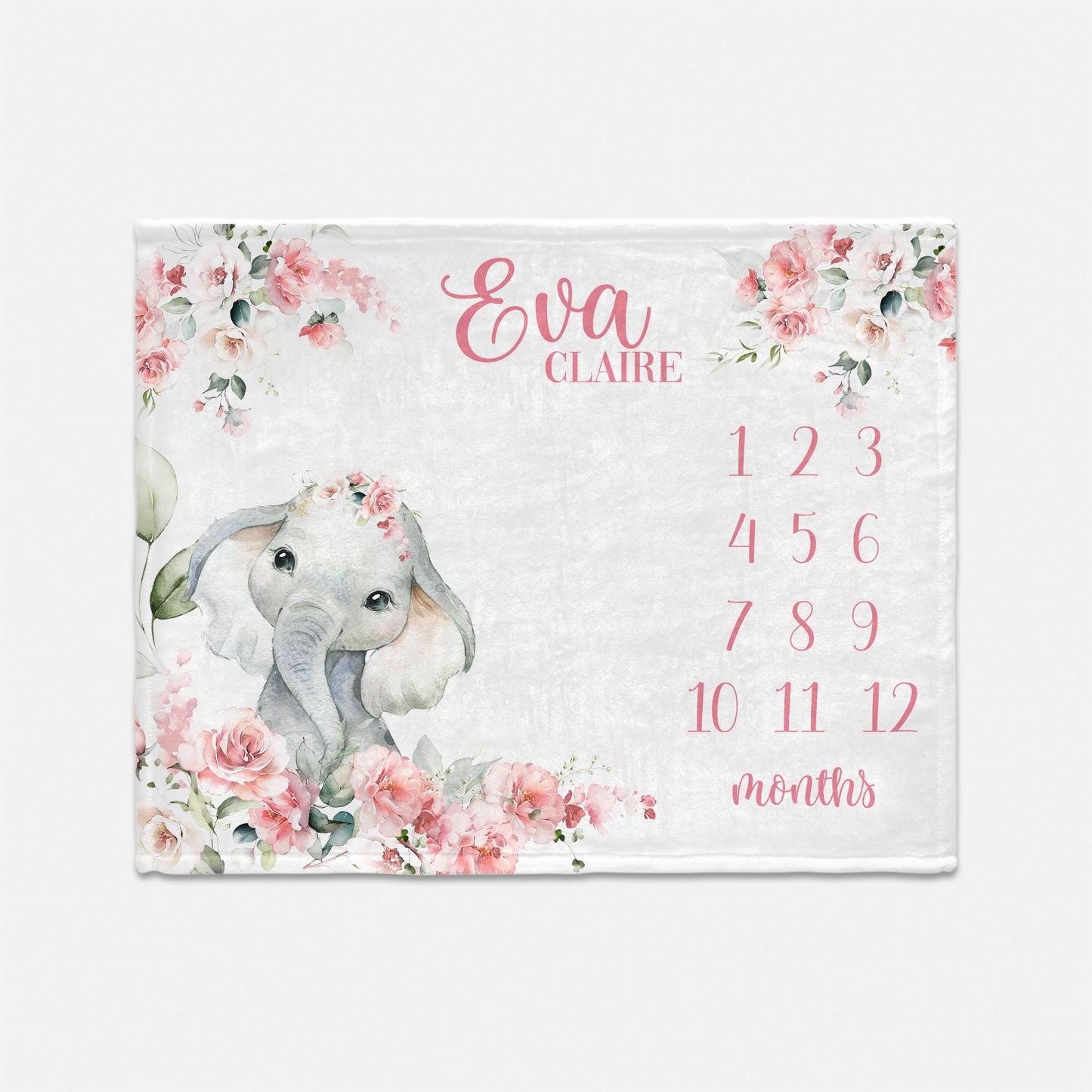 Elephant Pink Floral Baby Milestone Blanket, S51