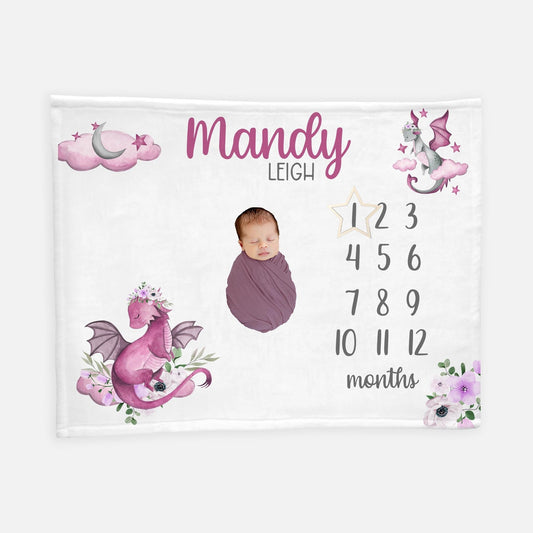 Girl Dragon Baby Milestone Blanket, G21