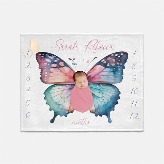 Pastel Butterfly Baby Milestone Blanket G60