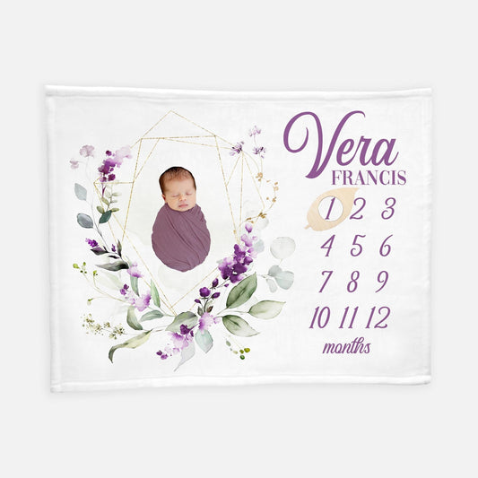 Lavender Flower Baby Milestone Blanket, Girl F89