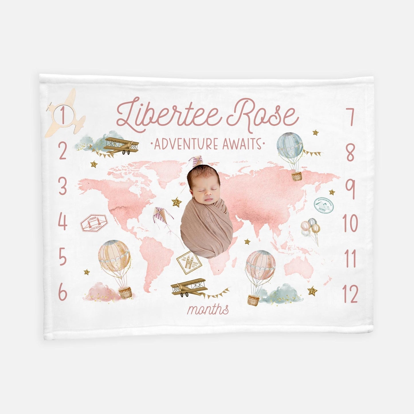 Girl World Map Baby Milestone Blanket, Adventure Awaits T54