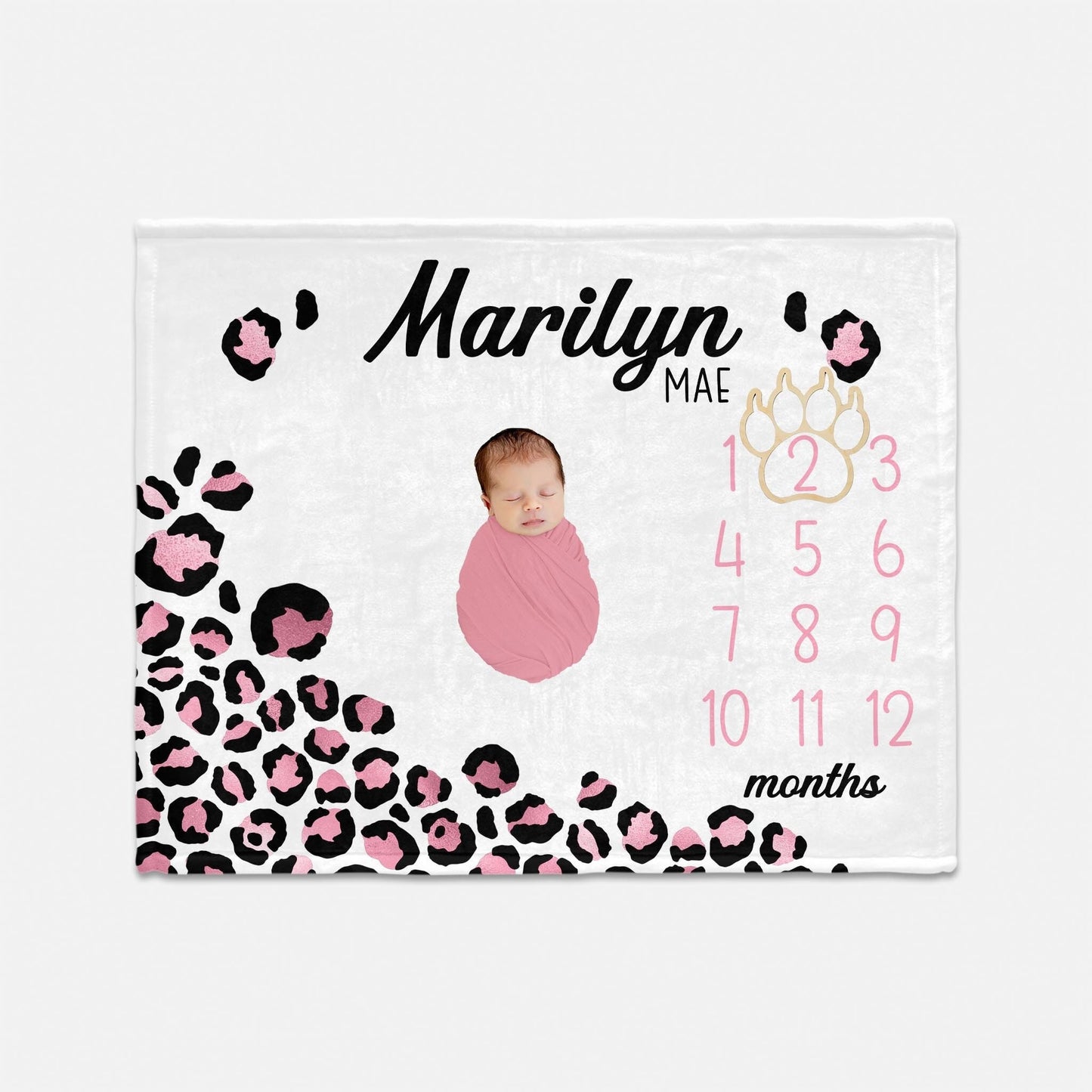 Pink Leopard Print Baby Milestone Blanket, Girl G32