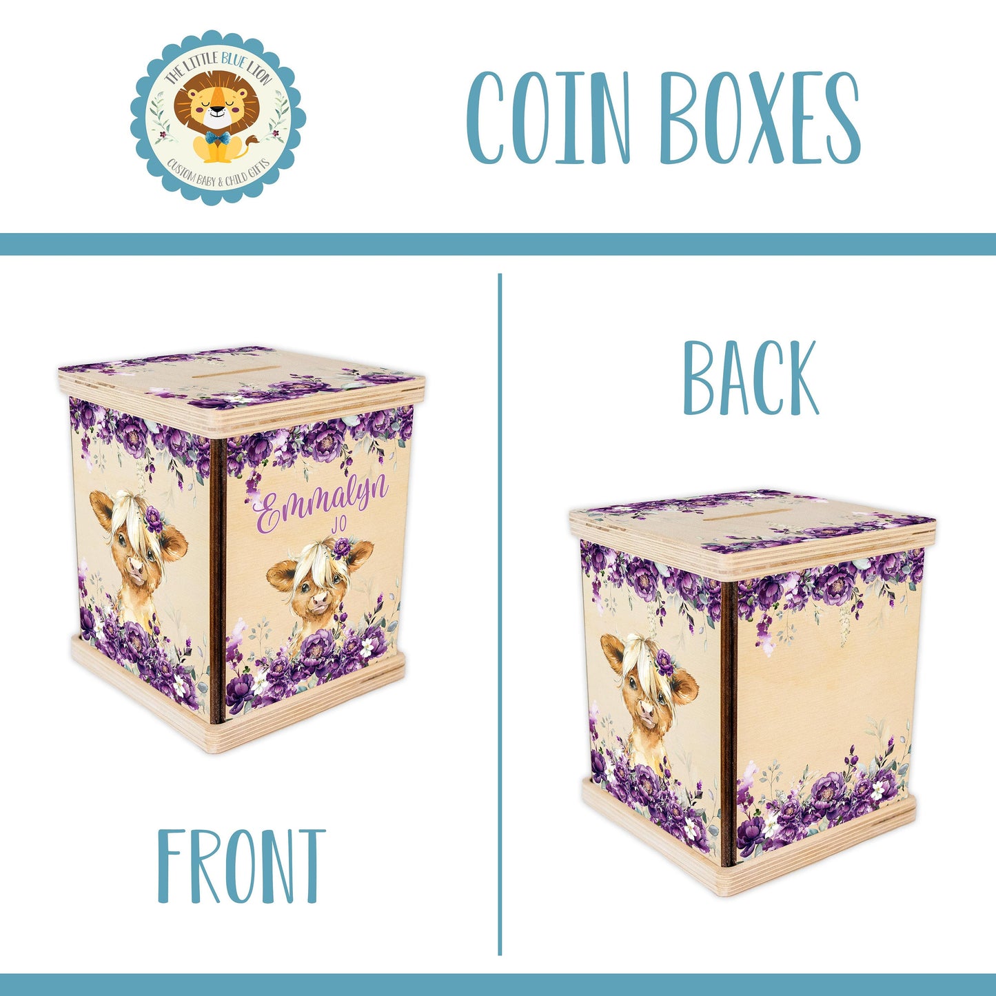 Highland Cow Piggy Bank, Girl C46