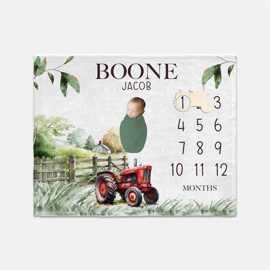 Red Tractor Baby Milestone Blanket, Farm C40