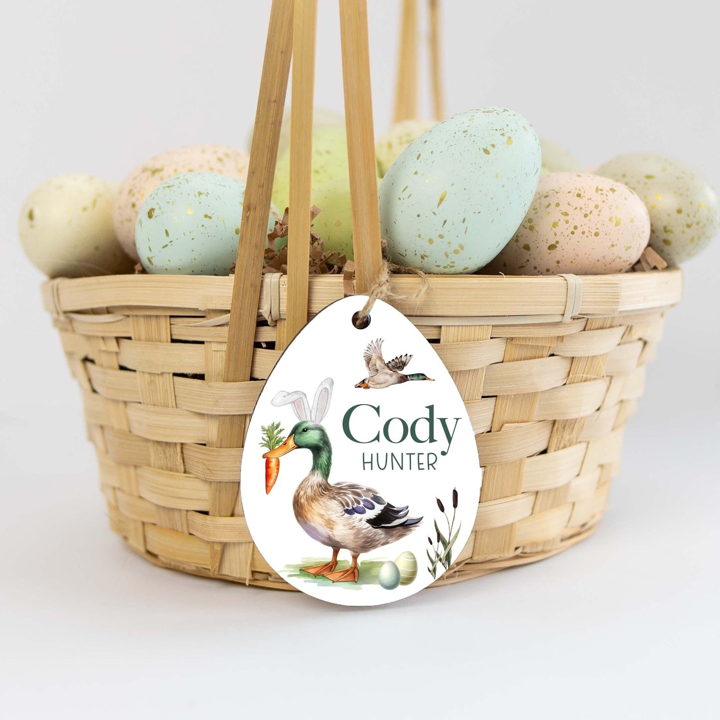 Mallard Duck Easter Basket Name Tag, Wooden B33