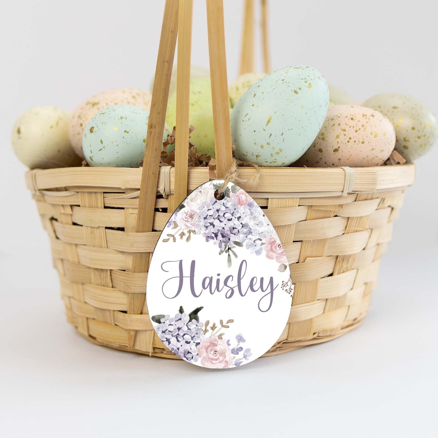 Lily Floral Easter Basket Wood Name Tag, F10