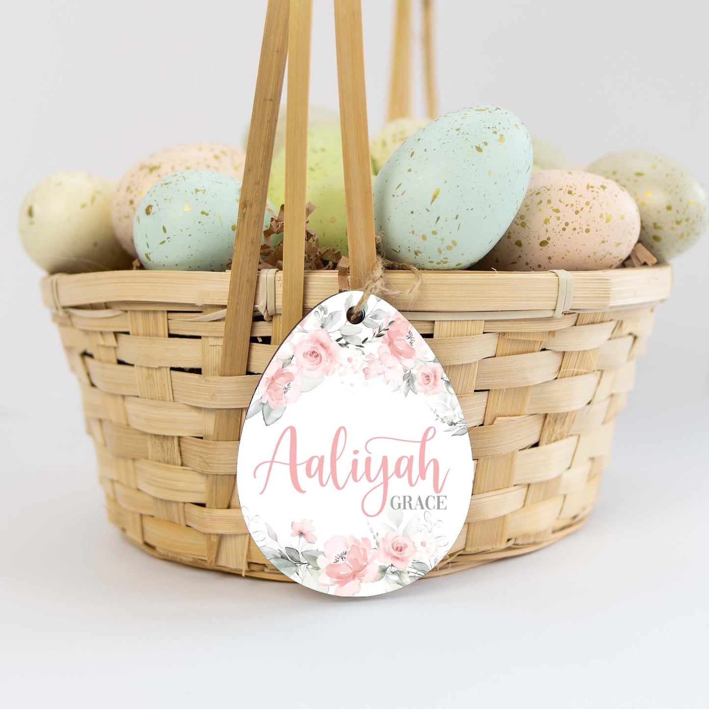 Lily Floral Easter Basket Wood Name Tag, F10