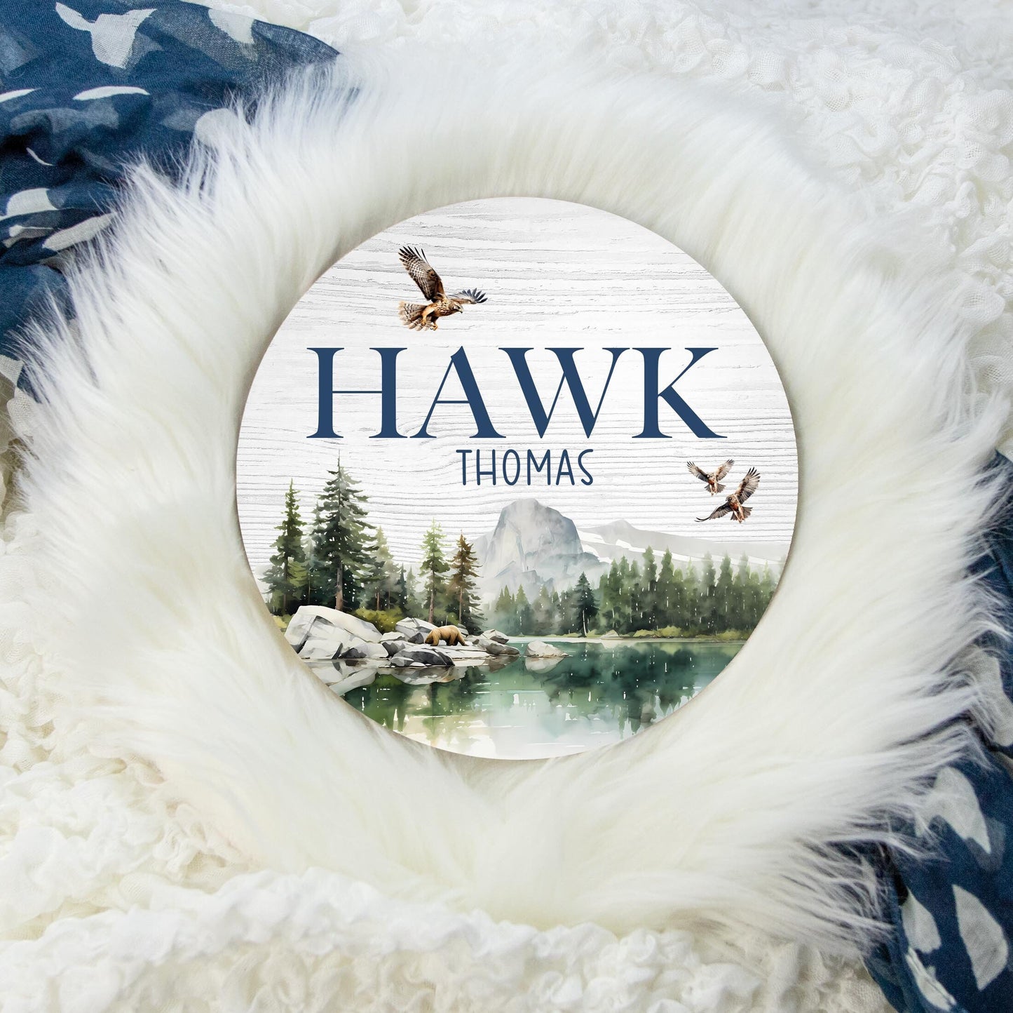 Hawk Round Wood Name Sign, Adventure M32