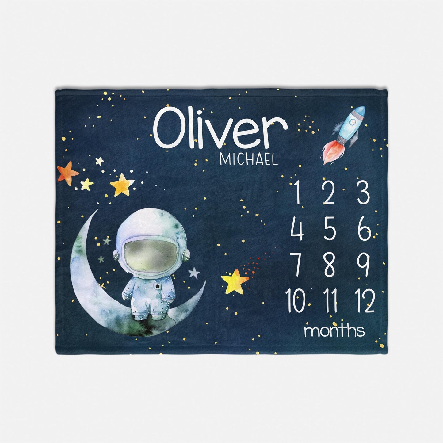 Boy Astronaut Moon and Stars Baby Milestone Blanket, Outer Space theme, T67