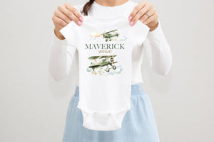 Airplane Baby Bodysuit, Pregnancy Reveal Baby Shirt, T68