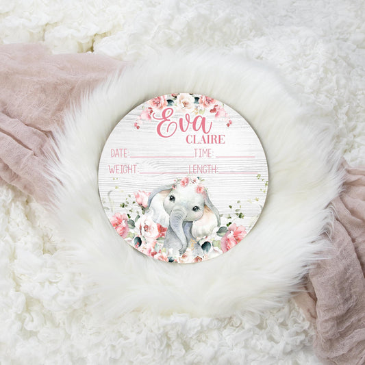 Girl Elephant Birth Stat Sign, Pink S51