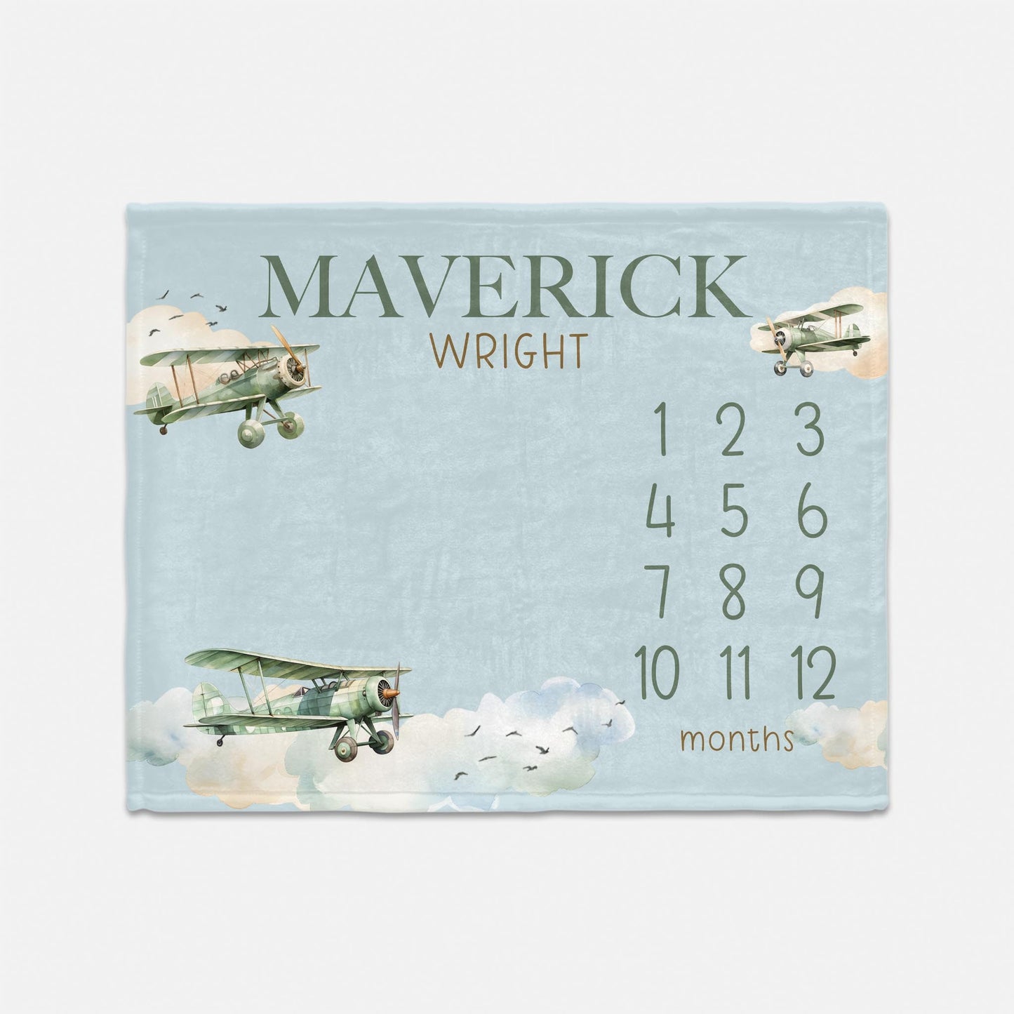 Airplane Baby Milestone Blanket, Planes and Clouds Milestone Boy Blanket, T68