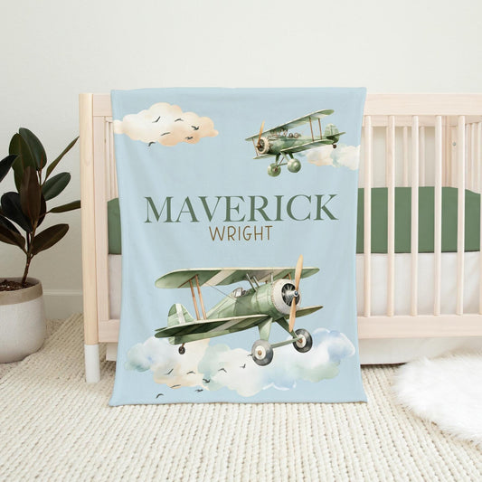 Airplane Baby Blanket, Personalized Newborn Blanket, T68