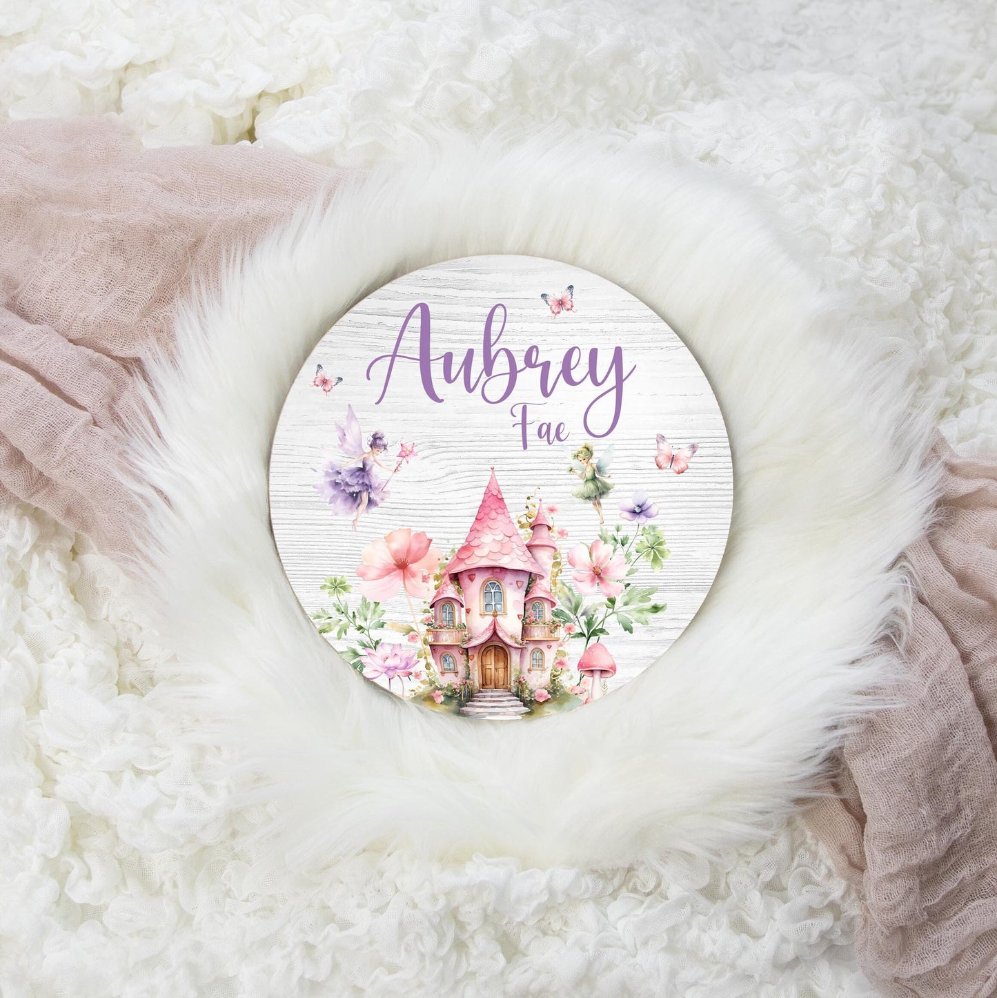 Fairy Round Wood Name Sign, G77