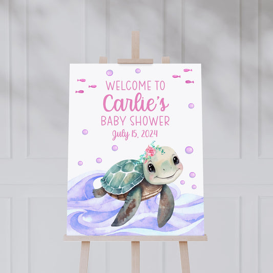 Girl Sea Life Baby Shower Welcome Sign, O33A