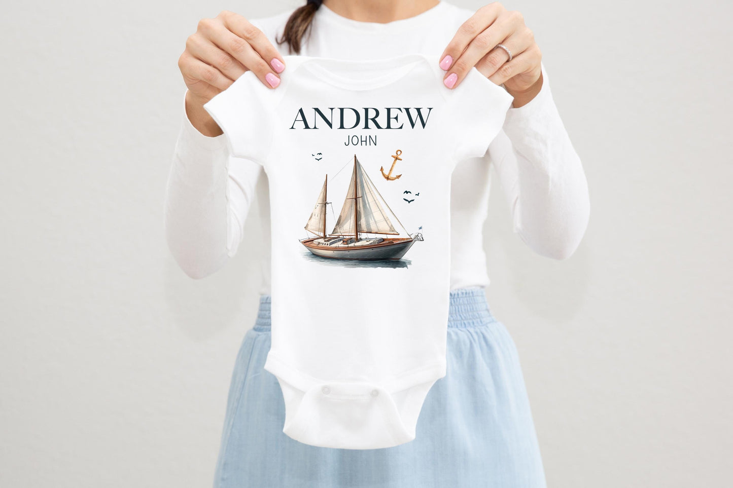 Nautical Baby Bodysuit, Sailboat O41