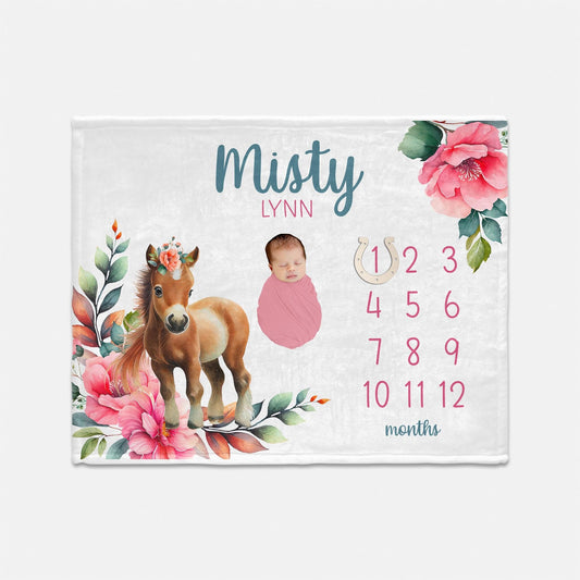 Pony Baby Milestone Blanket, Girl C49