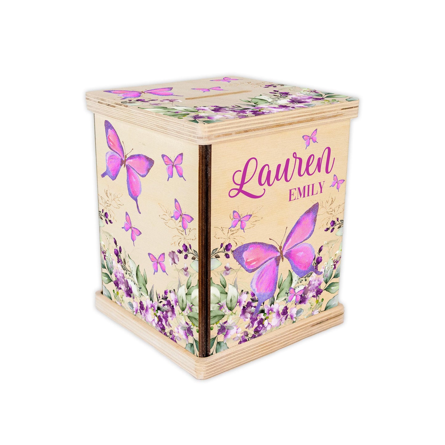 Purple Butterfly Personalized Piggy Bank, G76