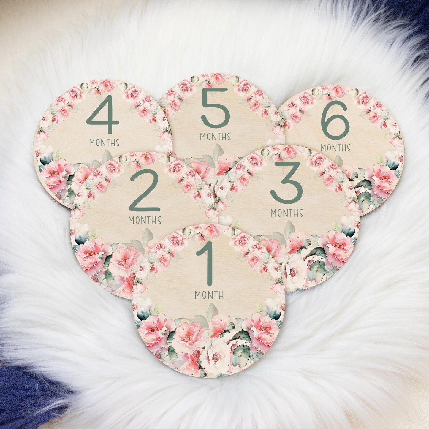 Pink Roses Floral Wood Milestone Cards, Girl F104