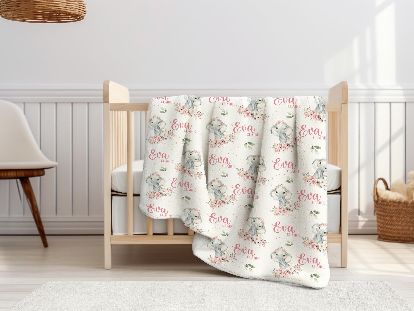 Pink Floral Elephant Swaddle Set, S51