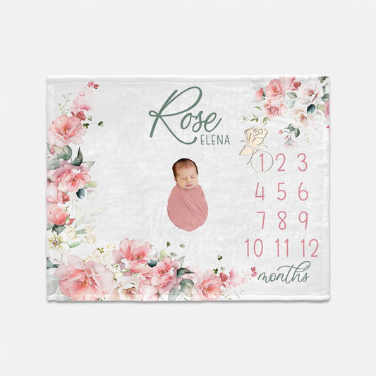 Rose Milestone Blanket for Girl, F104