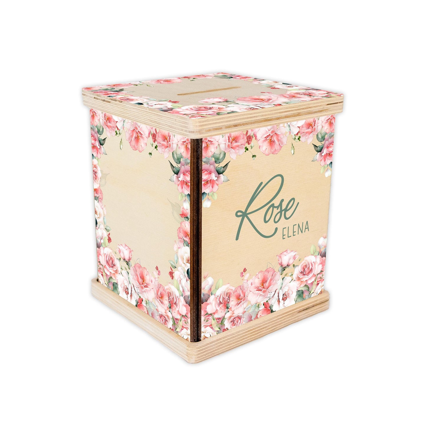 Pink Roses Floral Piggy Bank, Girl F104