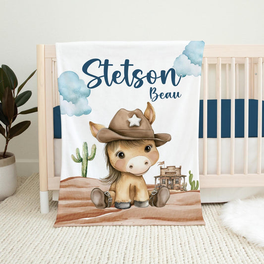 Cowboy Horse Personalized Cowboy Baby Blanket, D13