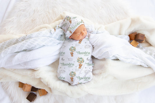 Green Bear Balloon Swaddle Set, T57