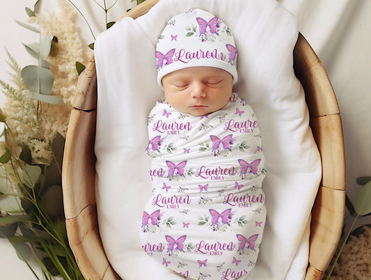 Purple and Pink Butterfly Swaddle Set G76