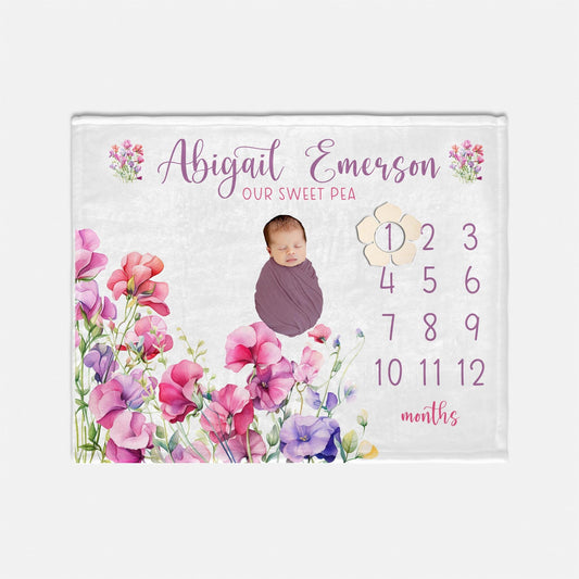 Sweet Pea Flower Baby Milestone Blanket, F105